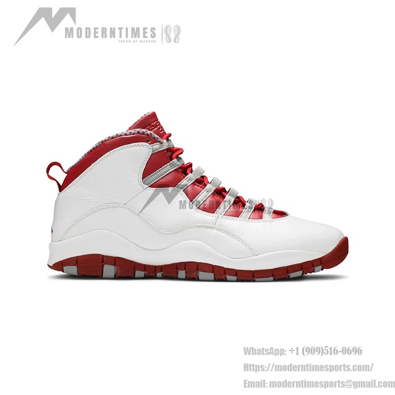 Air Jordan 10 Retro “Red Steel” 310805-161 Classic Sneakers Air Jordan 10 Retro “Red Steel” 310805-161 - White Leather with Red & Grey Accents
