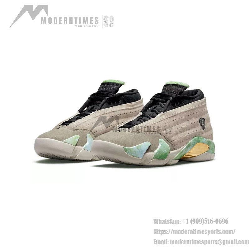 Air Jordan 14 Low WMNS DJ1034-200 Stilvolle Damen Sneaker Air Jordan 14 Low WMNS DJ1034-200 Damen Sneaker in Erdtönen mit grünen und goldenen Akzenten