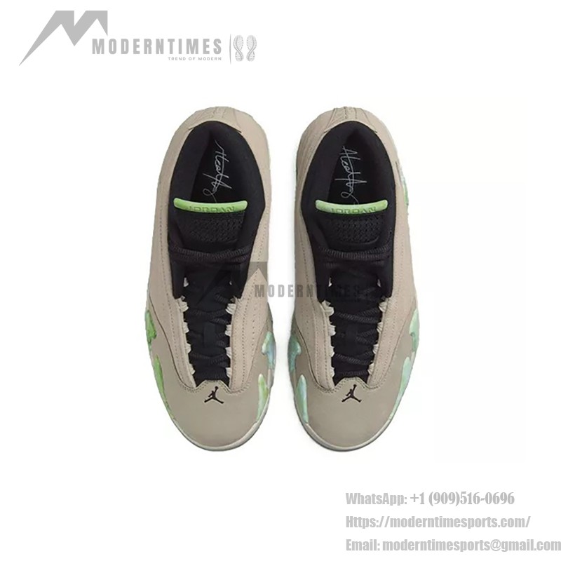 エアジョーダン 14 ロウ WMNS DJ1034-200 スタイリッシュなレディーススニーカー エアジョーダン 14 ロウ WMNS DJ1034-200 アーストーンとグリーン、ゴールドアクセント付きのレディーススニーカー