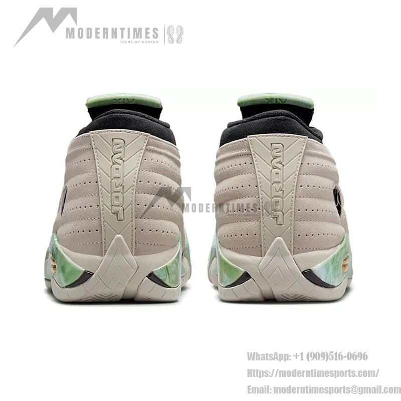 エアジョーダン 14 ロウ WMNS DJ1034-200 スタイリッシュなレディーススニーカー エアジョーダン 14 ロウ WMNS DJ1034-200 アーストーンとグリーン、ゴールドアクセント付きのレディーススニーカー