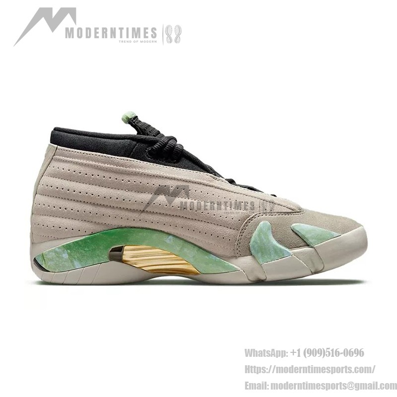 エアジョーダン 14 ロウ WMNS DJ1034-200 スタイリッシュなレディーススニーカー エアジョーダン 14 ロウ WMNS DJ1034-200 アーストーンとグリーン、ゴールドアクセント付きのレディーススニーカー