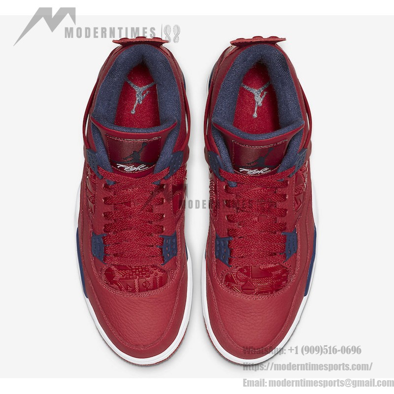 エアジョーダン 4 "FIBA ジムレッド" CI1184-617 - 鮮やかなレッドデザイン エアジョーダン 4 "FIBA ジムレッド" CI1184-617 スニーカーのレッド、ネイビーブルー、ホワイトのサイドビュー