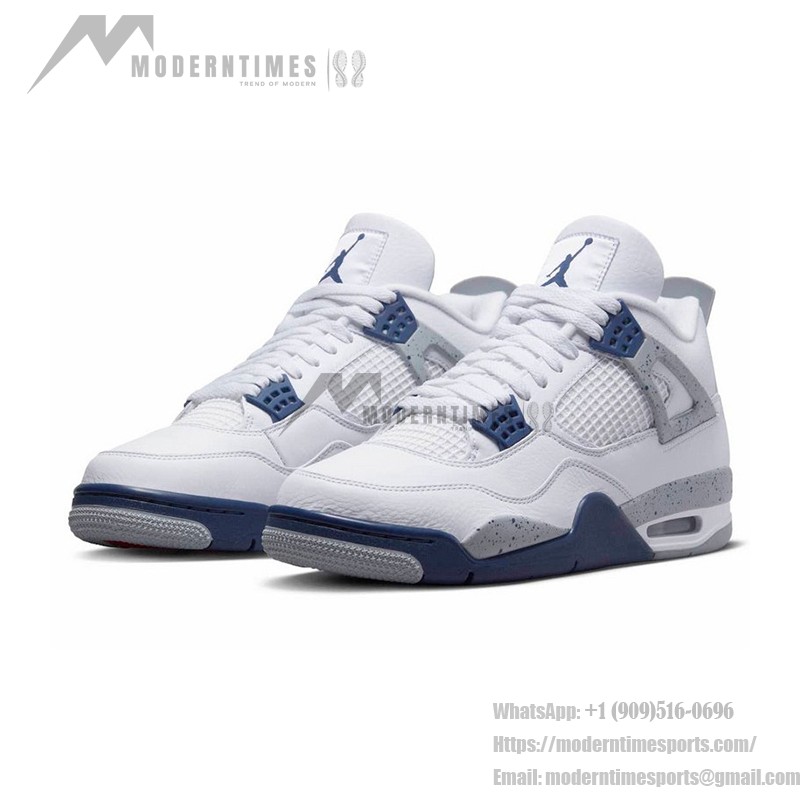 Air Jordan 4 Retro Midnight Navyスニーカー 白いレザーとネイビーアクセントのAir Jordan 4 Retro Midnight Navyスニーカー