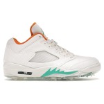 Air Jordan 5 Low Golf CW4204-100 白いコーデュロイスニーカー 緑とオレンジのアクセント付き