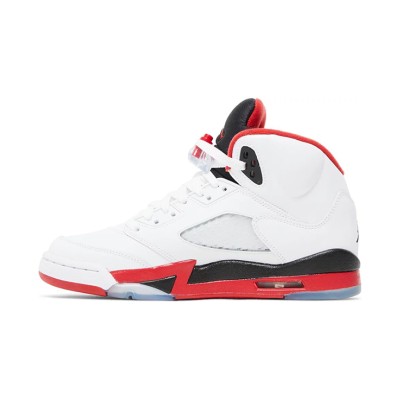 Air Jordan 5 レトロ 440888-120 - 白いレザーと半透明ソールを備えたファイヤーレッドスニーカー