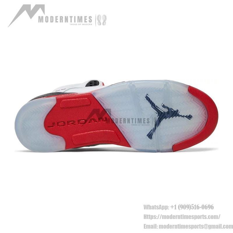 Air Jordan 5 レトロ 440888-120 白いレザーと透明ソールのファイヤーレッドスニーカー