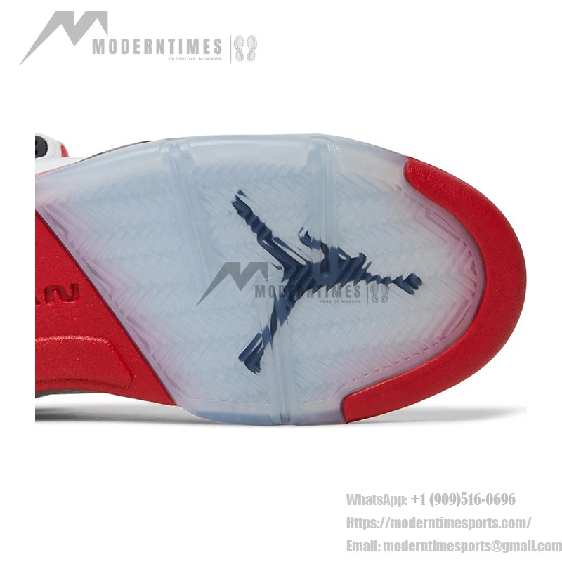 Air Jordan 5 レトロ 440888-120 白いレザーと透明ソールのファイヤーレッドスニーカー