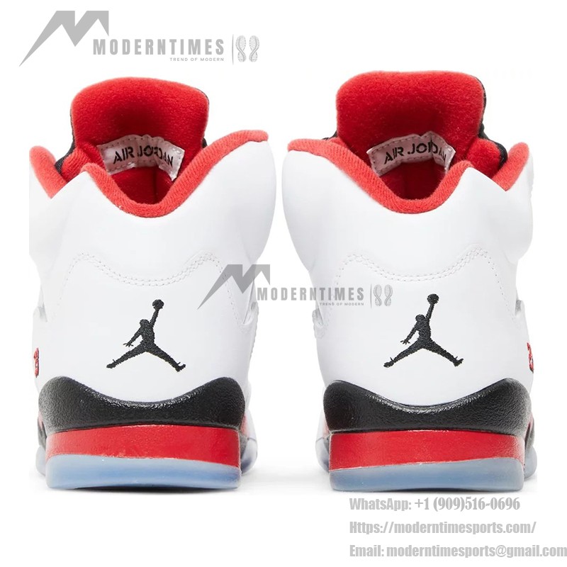 Air Jordan 5 レトロ 440888-120 白いレザーと透明ソールのファイヤーレッドスニーカー