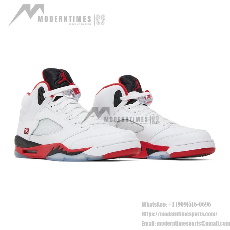 Air Jordan 5 レトロ 440888-120 白いレザーと透明ソールのファイヤーレッドスニーカー