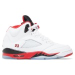 Air Jordan 5 レトロ 440888-120 白いレザーと透明ソールのファイヤーレッドスニーカー