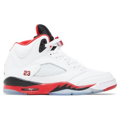 Air Jordan 5 レトロ 440888-120 - 白いレザーと半透明ソールを備えたファイヤーレッドスニーカー