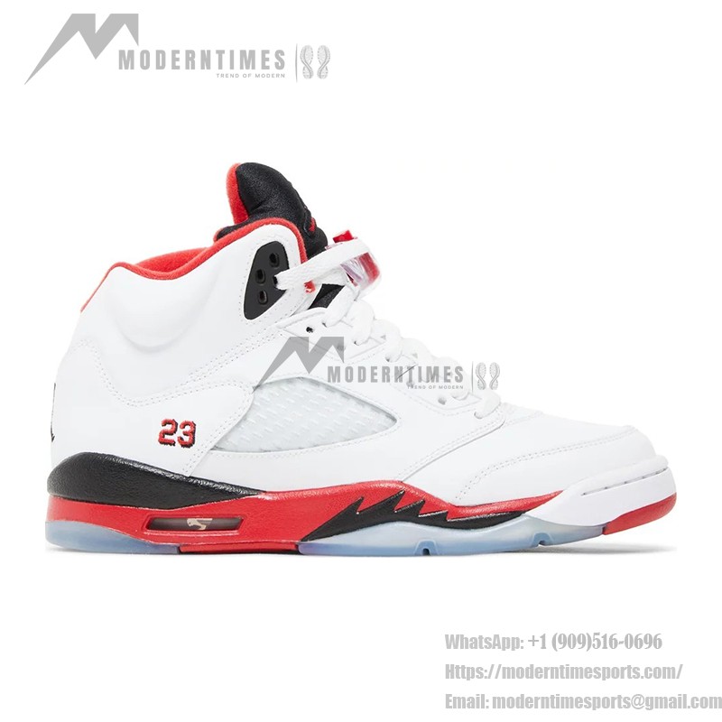 Air Jordan 5 レトロ 440888-120 白いレザーと透明ソールのファイヤーレッドスニーカー