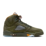 Air Jordan 5 Retro DD0587-308 オリーブグリーンのスエードスニーカー、オレンジのアクセントとリフレクティブタン