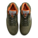 Air Jordan 5 Retro DD0587-308 オリーブグリーンのスエードスニーカー、オレンジのアクセントとリフレクティブタン