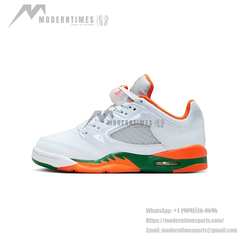 Air Jordan 5 Low FQ1293-018 オレンジとグリーンのアクセント付きホワイトスニーカー