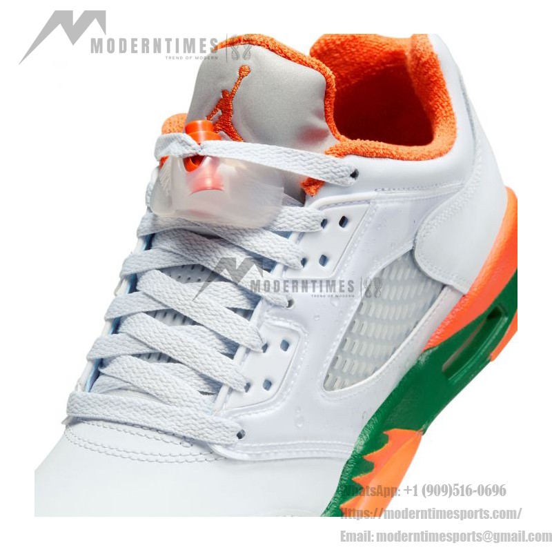 Air Jordan 5 Low FQ1293-018 オレンジとグリーンのアクセント付きホワイトスニーカー
