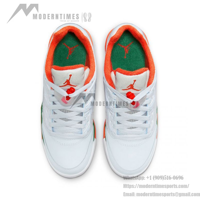 Air Jordan 5 Low FQ1293-018 オレンジとグリーンのアクセント付きホワイトスニーカー