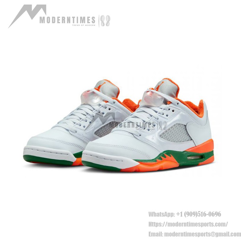 Air Jordan 5 Low FQ1293-018 オレンジとグリーンのアクセント付きホワイトスニーカー