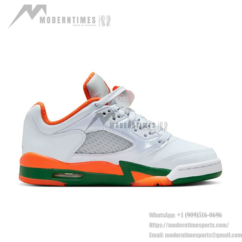 Air Jordan 5 Low FQ1293-018 オレンジとグリーンのアクセント付きホワイトスニーカー