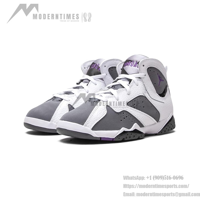 Air Jordan 7 Retro "Flint" DJ2778-100 - レトロハイカットスニーカー Air Jordan 7 Retro "Flint" DJ2778-100 ホワイト、グレー、パープルのハイカットバスケットボールシューズ
