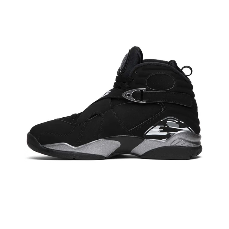 Air Jordan 8 Retro "Chrome" black and silver high-top basketball sneakers