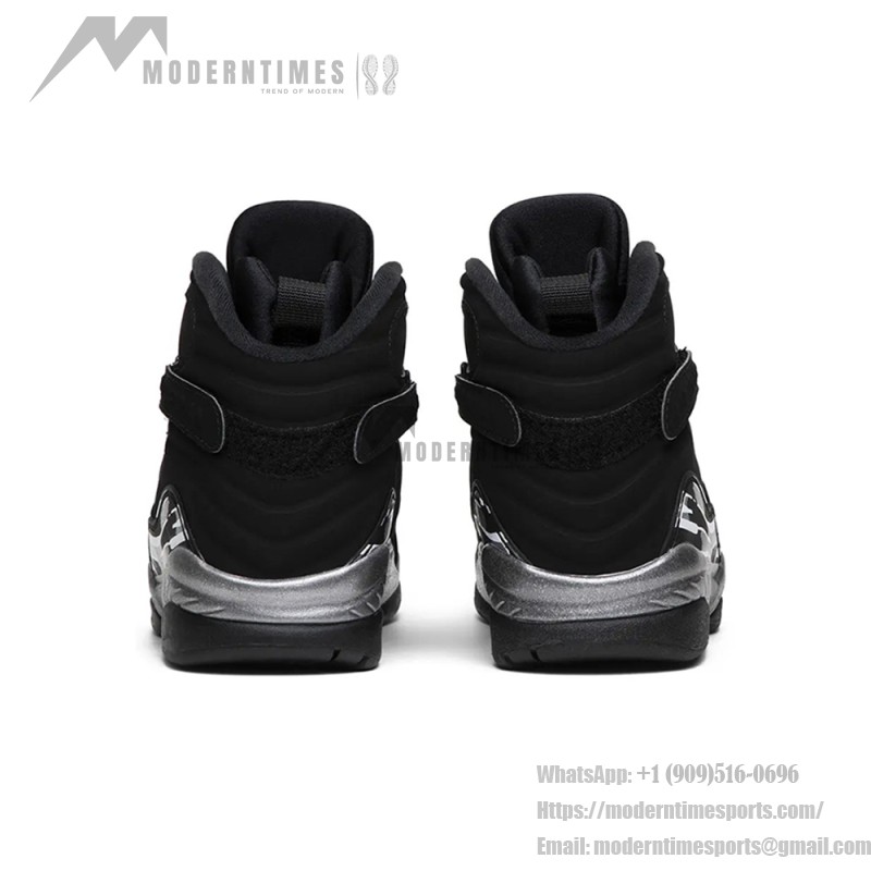 Air Jordan 8 Retro "Chrome" black and silver high-top basketball sneakers