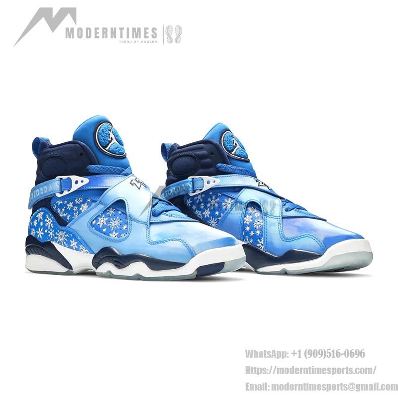 Air Jordan 8 Retro 'Snow Blizzard' 305368-400 - 冬のインスピレーションを受けたスニーカー Air Jordan 8 Retro 'Snow Blizzard' - 雪の結晶デザインの青いスニーカー