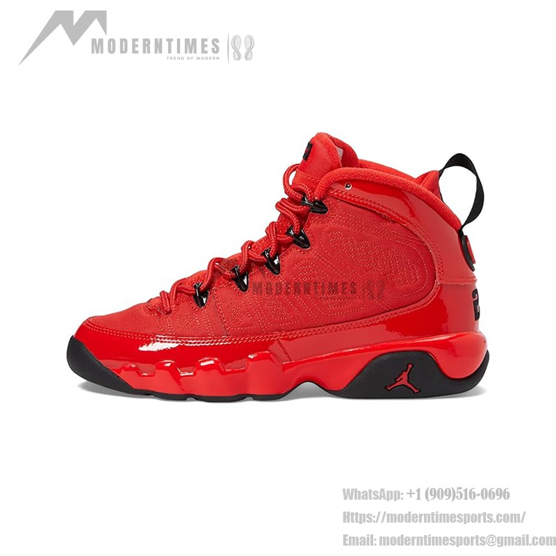 Air Jordan 9 Retro GS "Chile Red" 302359-600 Air Jordan 9 Retro GS "Chile Red" パテントレザー レッド&ブラック バスケットボールスニーカー