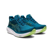 ASICS Gel-Nimbus 25 1012B356-401 メンズランニングシューズ - 高性能軽量クッションデザイン、ティールブルーとライトイエローの配色