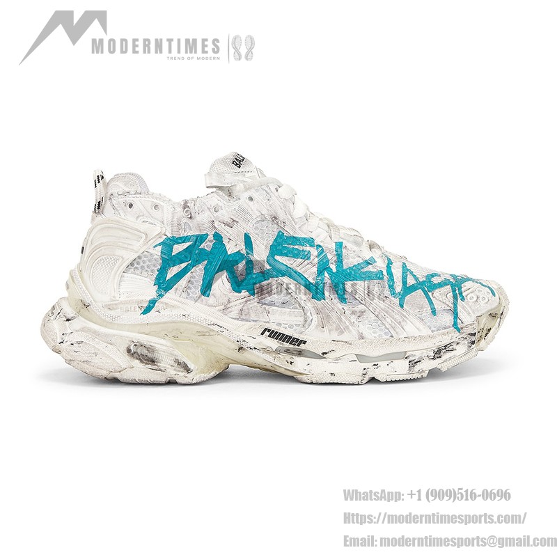 Balenciaga Runner Kith Four.Color 7.0 - Bold Graffiti Design and Distressed Look for Street Style Balenciaga Runner Kith Four.Color 7.0 - Distressed Sneakers with Graffiti Design for Street Style