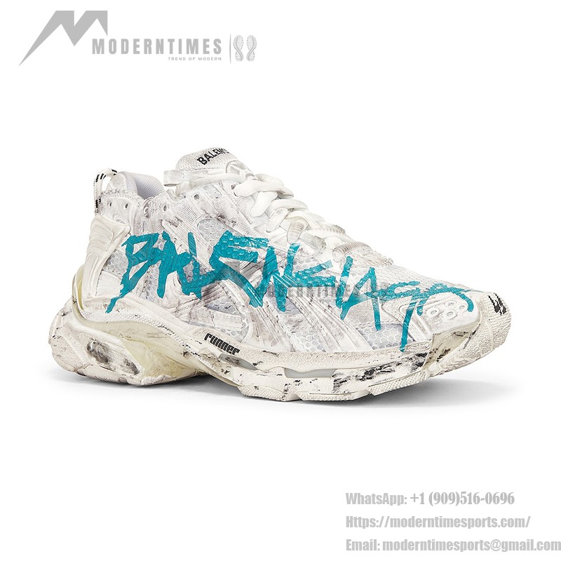 Balenciaga Runner Kith Four.Color 7.0 - Bold Graffiti Design and Distressed Look for Street Style Balenciaga Runner Kith Four.Color 7.0 - Distressed Sneakers with Graffiti Design for Street Style