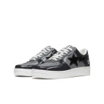 BAPE STA Low ブラック&グレー パテントレザー スニーカー 1H20191046-BLK ホワイトソールのBAPE STA Low ブラック&グレー パテントレザー スニーカー