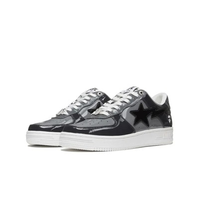 BAPE STA Low ブラック＆グレー パテントレザー スニーカー 1H20191046-BLK｜タイムレスなストリートウェアの定番