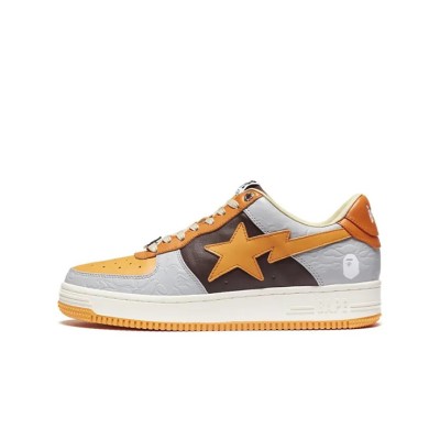 BAPE STA Low グレー＆オレンジ スニーカー 1H70191002-ORG｜大胆なストリートウェア融合