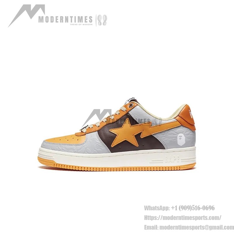 BAPE STA Low グレー&オレンジ スニーカー 1H70191002-ORG 鮮やかなオレンジスターが特徴のBAPE STA Low グレー&オレンジ スニーカー