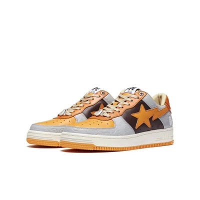 BAPE STA Low グレー＆オレンジ スニーカー 1H70191002-ORG｜大胆なストリートウェア融合