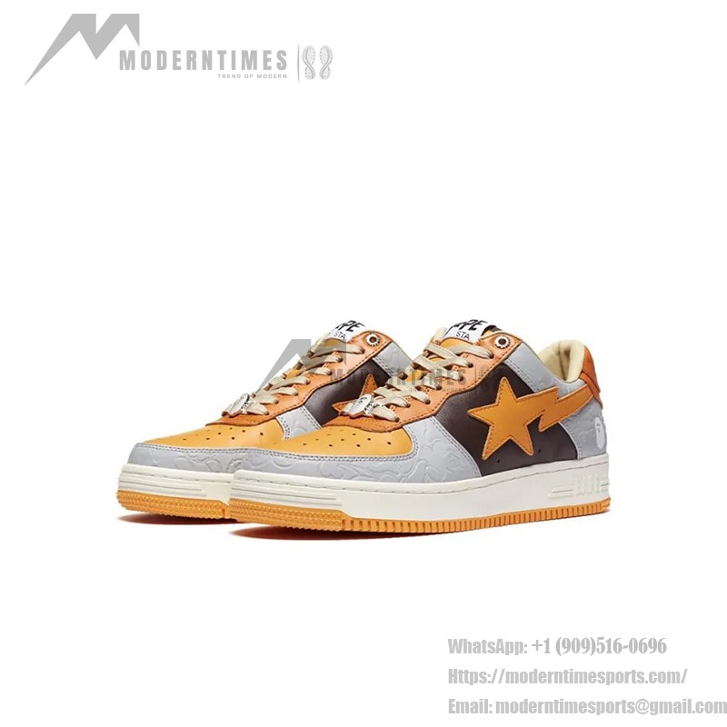 BAPE STA Low グレー&オレンジ スニーカー 1H70191002-ORG 鮮やかなオレンジスターが特徴のBAPE STA Low グレー&オレンジ スニーカー