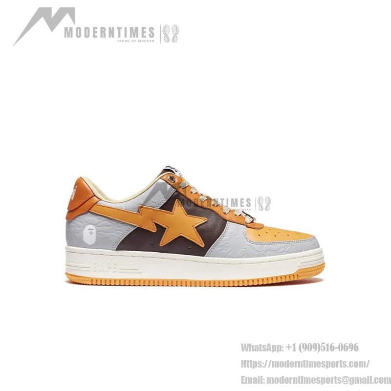 BAPE STA Low グレー&オレンジ スニーカー 1H70191002-ORG 鮮やかなオレンジスターが特徴のBAPE STA Low グレー&オレンジ スニーカー