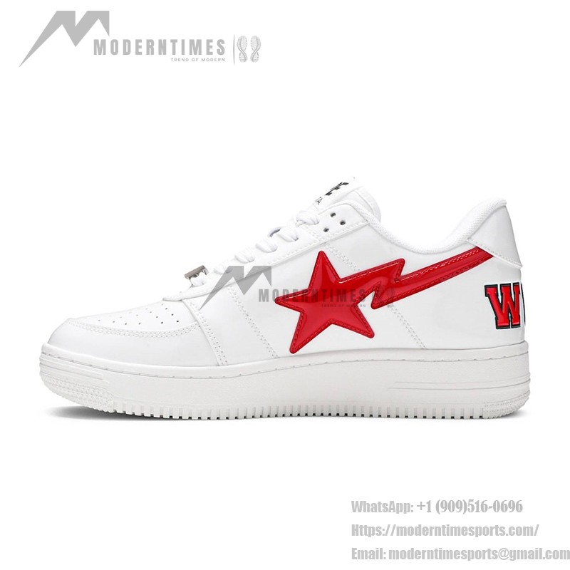 BAPE STA Low Shark ホワイト&レッド スニーカー 1F30291002 赤いスター ロゴが特徴のBAPE STA Low Shark ホワイト&レッド スニーカー