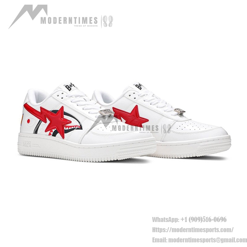 BAPE STA Low Shark ホワイト&レッド スニーカー 1F30291002 赤いスター ロゴが特徴のBAPE STA Low Shark ホワイト&レッド スニーカー
