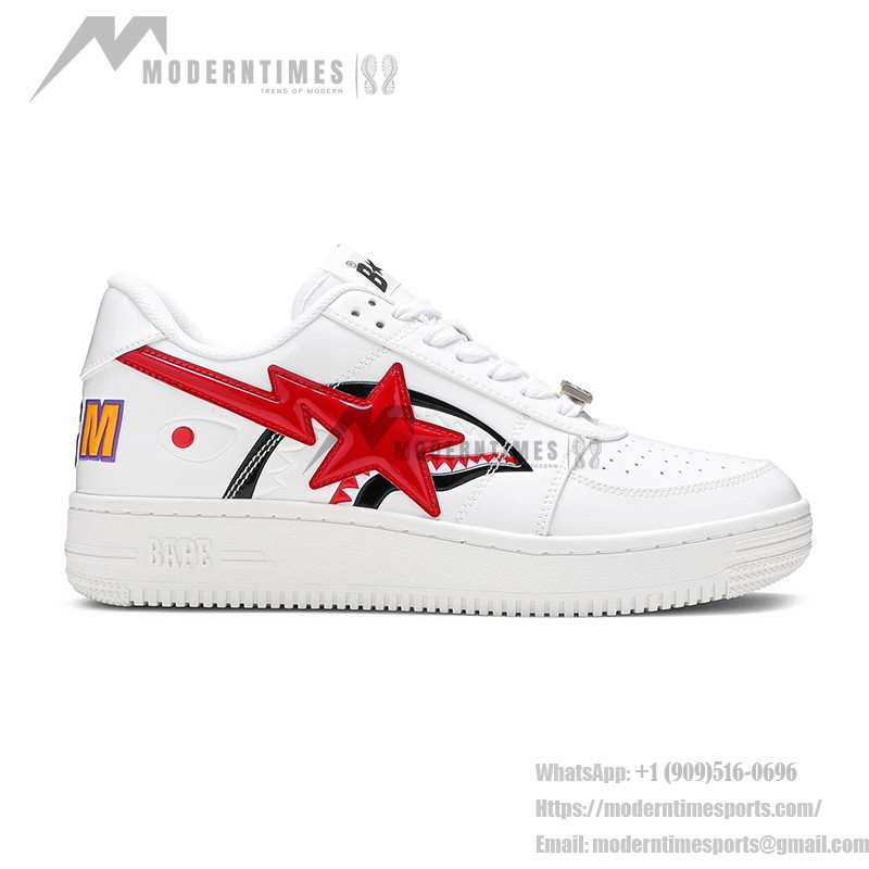 BAPE STA Low Shark ホワイト&レッド スニーカー 1F30291002 赤いスター ロゴが特徴のBAPE STA Low Shark ホワイト&レッド スニーカー