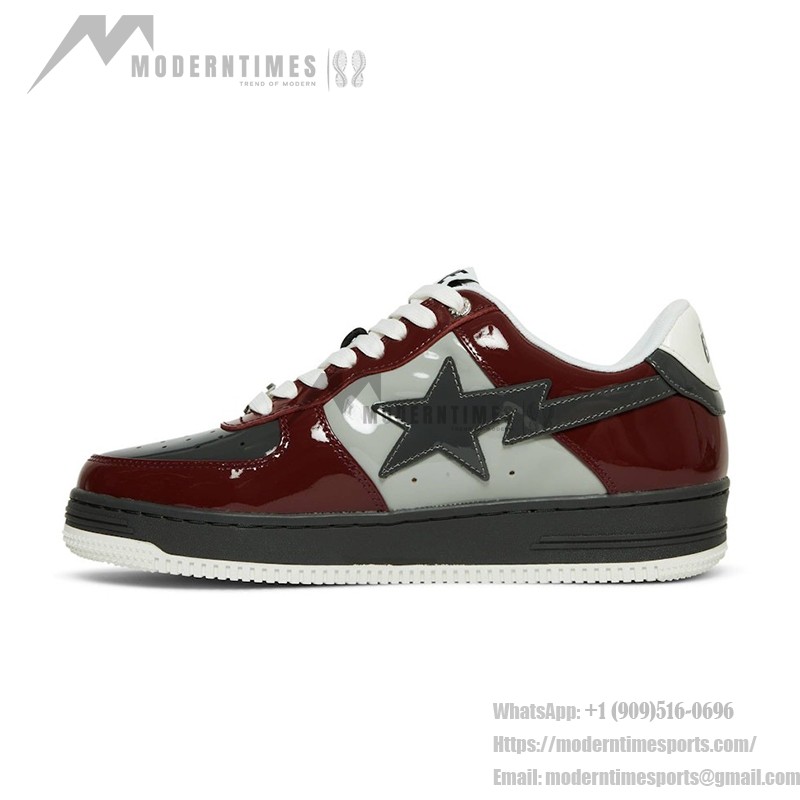 BAPE Bapesta 2 ブリックレッド&グレー パテントレザー スニーカー BAPE Bapesta 2 ブリックレッド&グレー パテントレザー スニーカー 1I80191006-GYXRD - アイコニックなストリートウェアデザイン