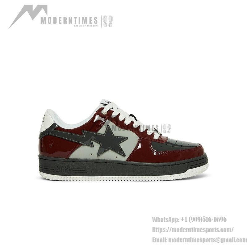 BAPE Bapesta 2 ブリックレッド&グレー パテントレザー スニーカー BAPE Bapesta 2 ブリックレッド&グレー パテントレザー スニーカー 1I80191006-GYXRD - アイコニックなストリートウェアデザイン