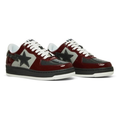 BAPE Bapesta 2 ブリックレッド＆グレー パテントレザー スニーカー 1I80191006-GYXRD｜アイコニックなストリートウェアデザイン