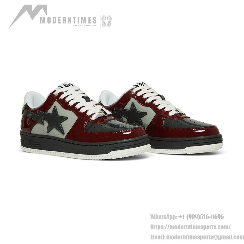 BAPE Bapesta 2 ブリックレッド&グレー パテントレザー スニーカー BAPE Bapesta 2 ブリックレッド&グレー パテントレザー スニーカー 1I80191006-GYXRD - アイコニックなストリートウェアデザイン