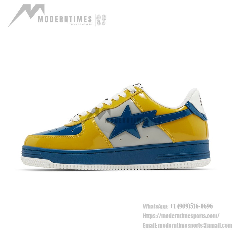 BAPE Bapesta 2 イエロー&ブルー スニーカー 1I80191006-GYXYE BAPE Bapesta 2 イエロー&ブルー パテントレザー スニーカーの鮮やかなデザイン。