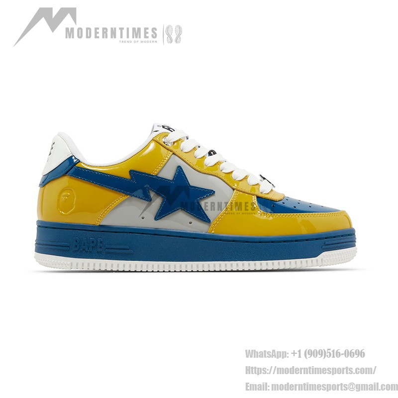 BAPE Bapesta 2 イエロー&ブルー スニーカー 1I80191006-GYXYE BAPE Bapesta 2 イエロー&ブルー パテントレザー スニーカーの鮮やかなデザイン。