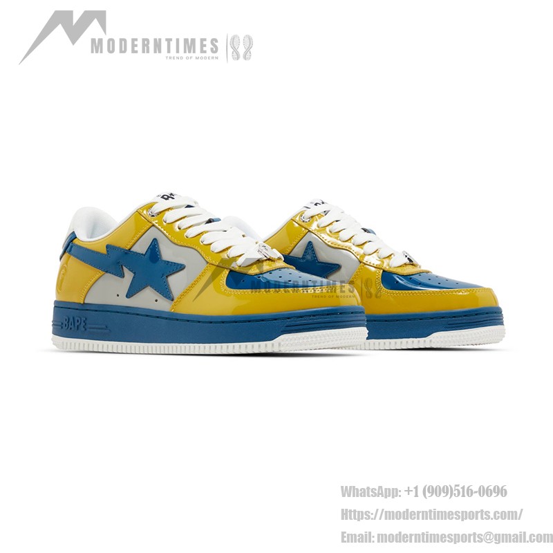 BAPE Bapesta 2 イエロー&ブルー スニーカー 1I80191006-GYXYE BAPE Bapesta 2 イエロー&ブルー パテントレザー スニーカーの鮮やかなデザイン。