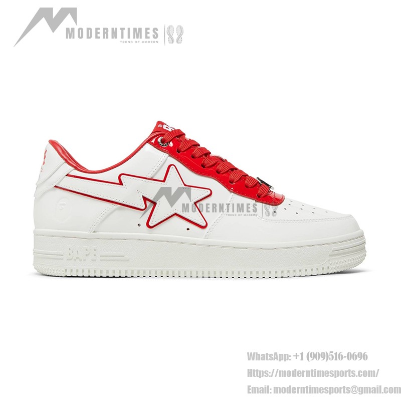 BAPE Bapesta 8 M1 ホワイト&レッド | アイコニックスニーカー BAPE Bapesta 8 M1 ホワイト&レッド レザースニーカー