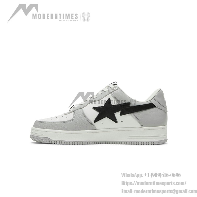 BAPE Bapesta Low M2 ホワイト&グレー | アイコニックなロートップスニーカー BAPE Bapesta Low M2 ホワイト&グレー&ブラック レザースニーカー